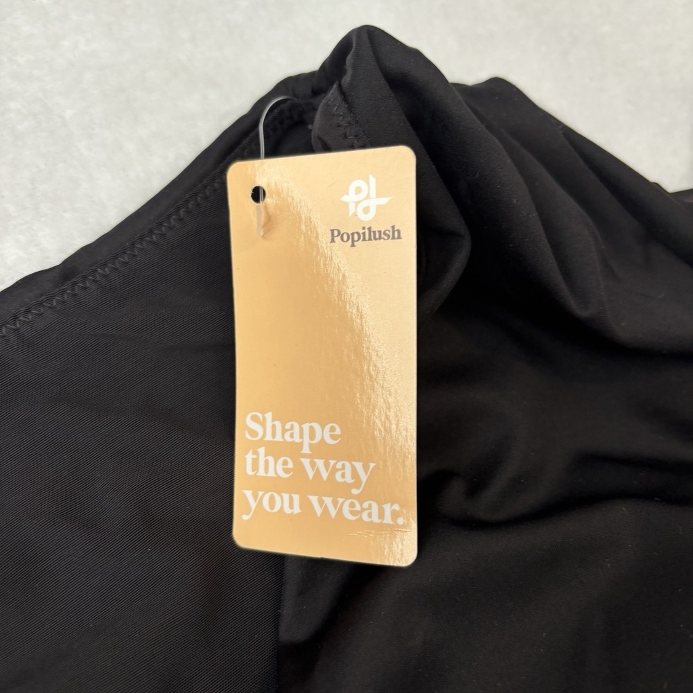 NWT Popilush Black Built in Shapewear Slimming Ruched Bodycon Dress Large Sleek - Picture 4 of 9